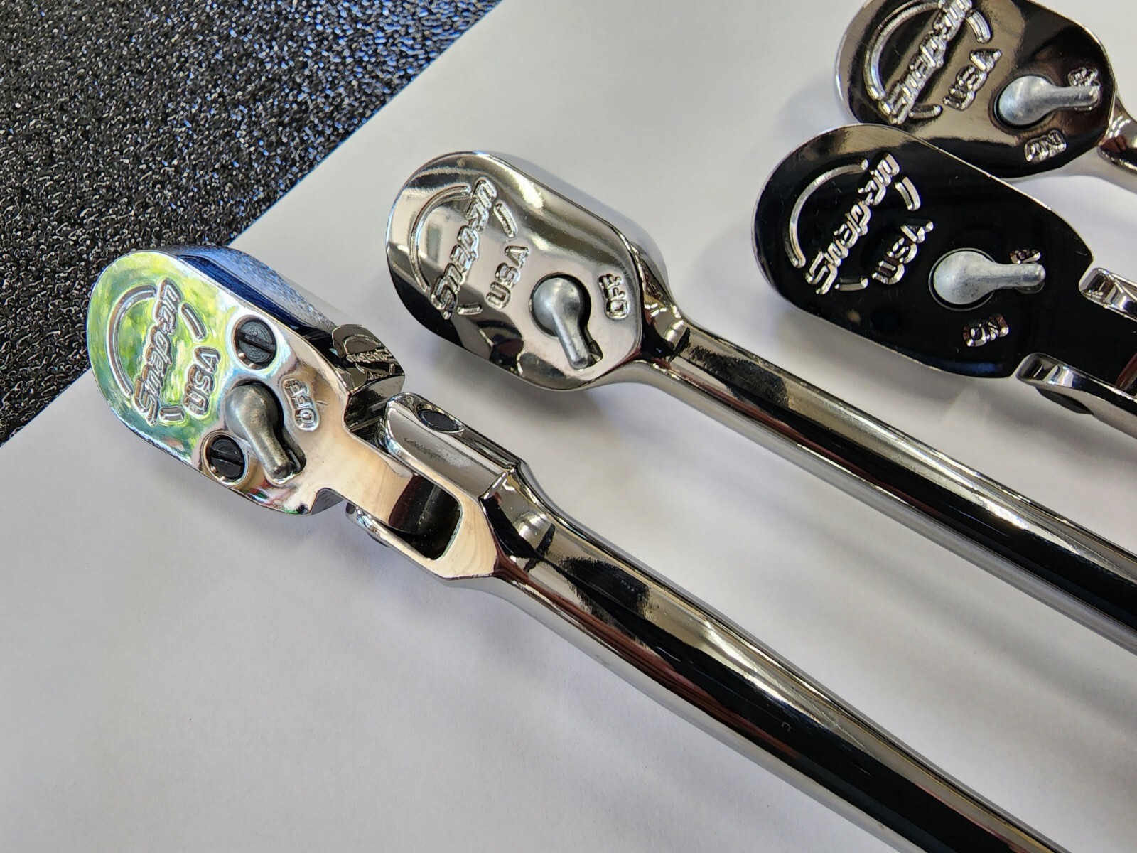 Snap-on Tools USA NEW 4-Piece 1/4″ Drive Fixed & Flex Head Chrome Ratchet Set