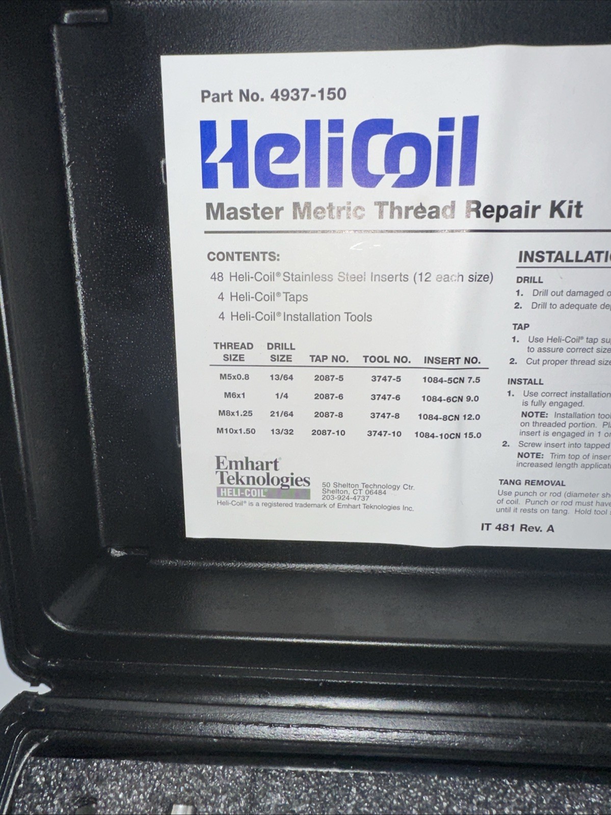 4937-150 Helicoil Metric Master Thread Repair Kit Used See Pictures