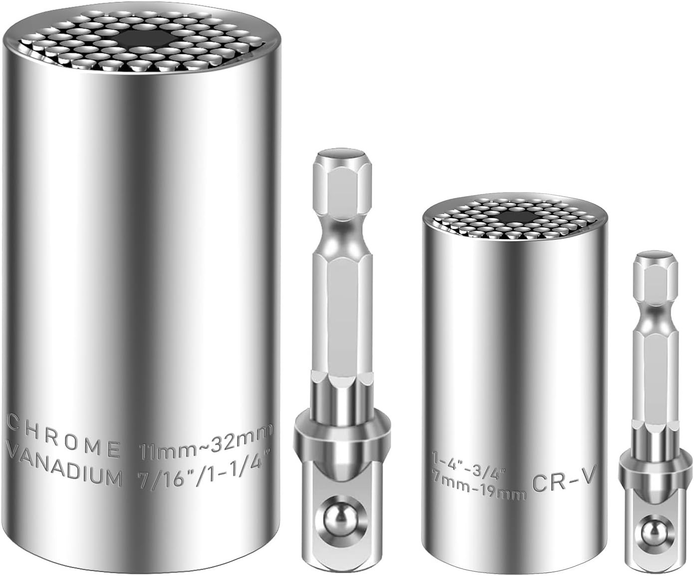 Universal Socket Set, 11-32mm, 7-19mm, 3/8″ 1/2″ Adapters, Polished