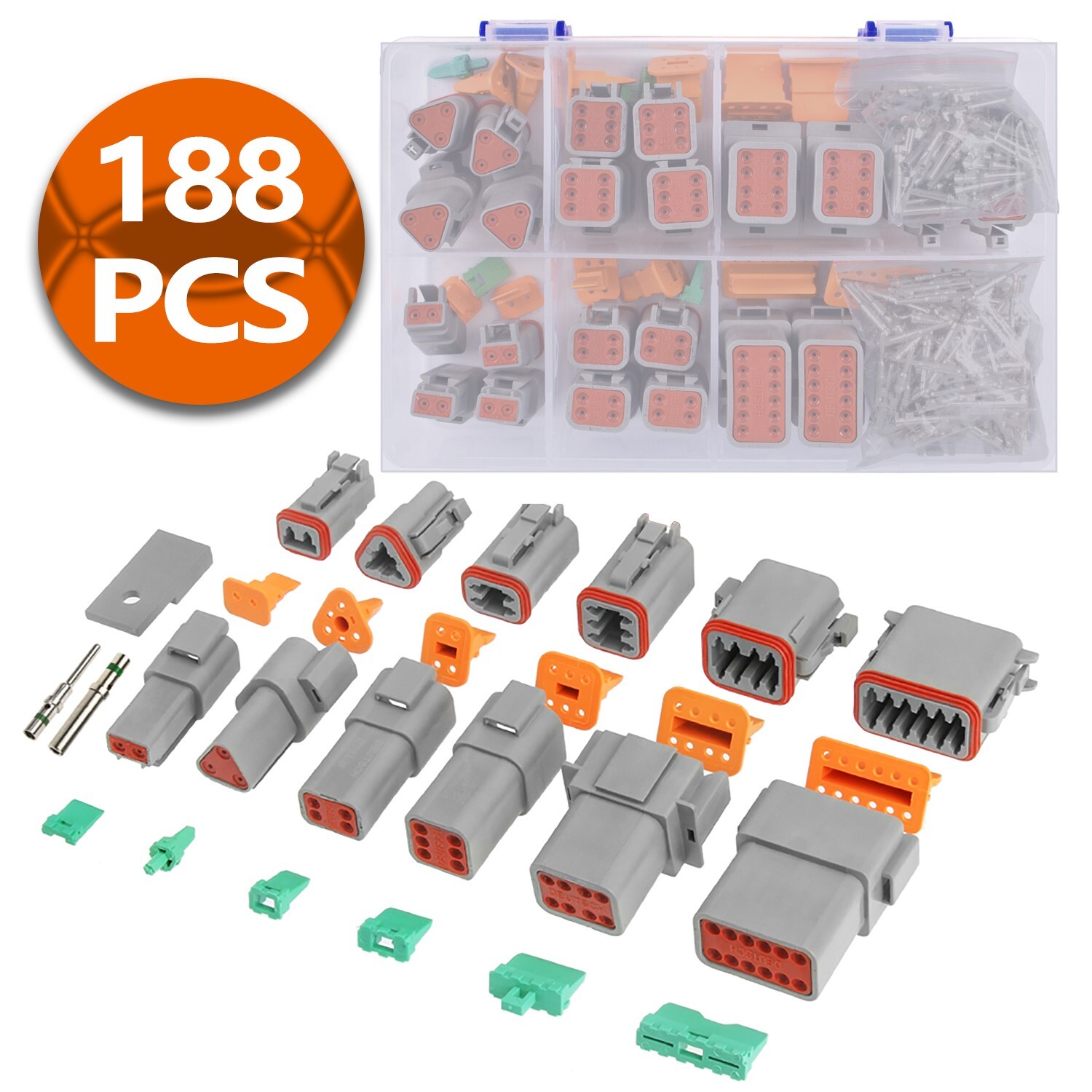 188PC GENUINE DEUTSCH CONNECTOR PLUG KIT SOLID CONTACTS for 14,16,18,20 GA.WIRE