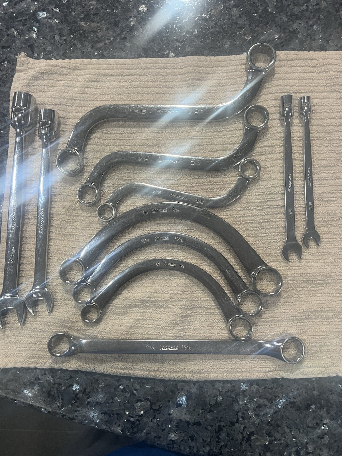 Snap On Wrenches ,please See Pictures For Sizes. They All Have The initials PM