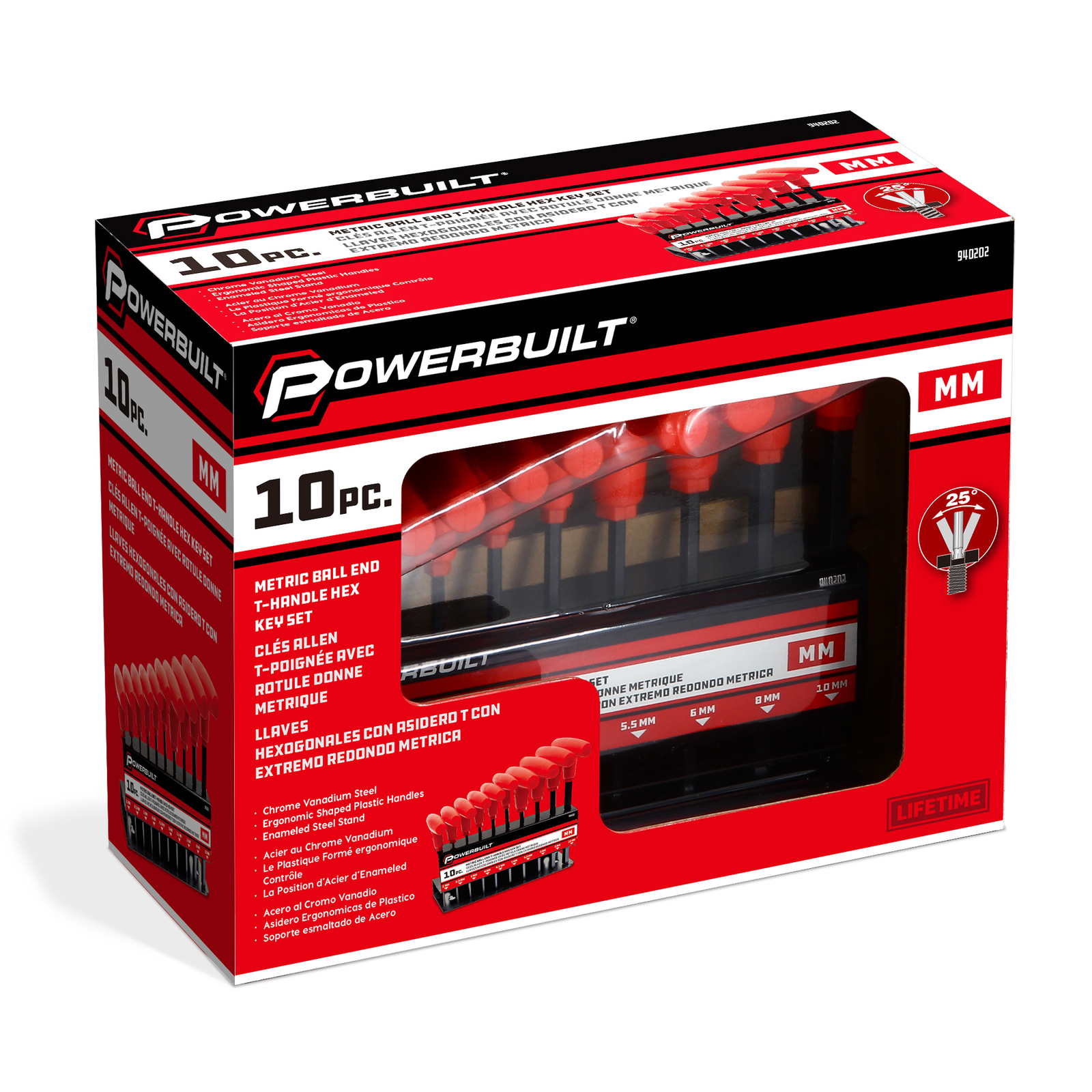 Powerbuilt 10 Pc. Metric T-Handle Hex Key Set W/Storage Rack, 2mm to 10mm-940202