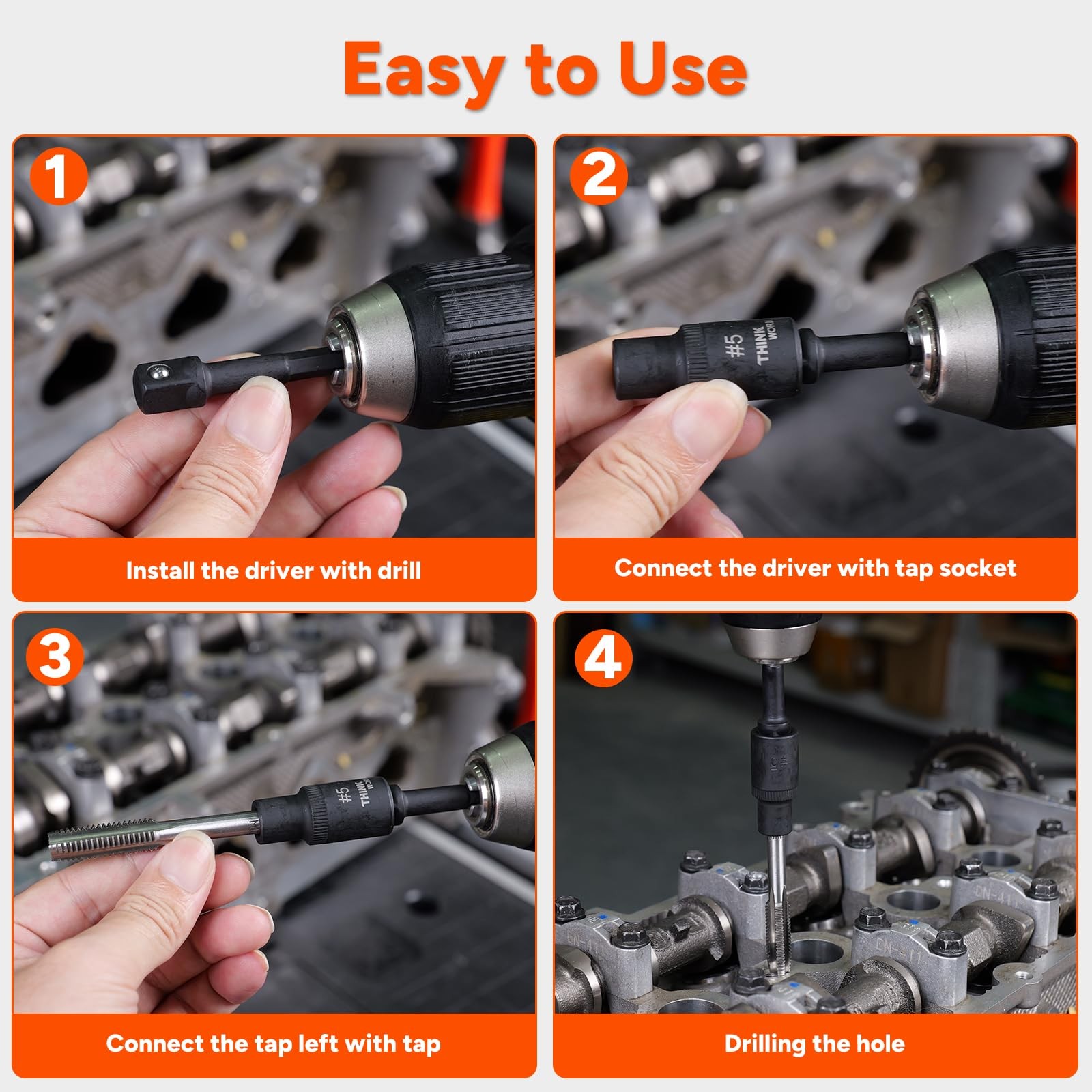 THINKWORK 12 Piece Magnetic Tap Socket Set, 1/4″, 3/8″ Square Drive Tap…