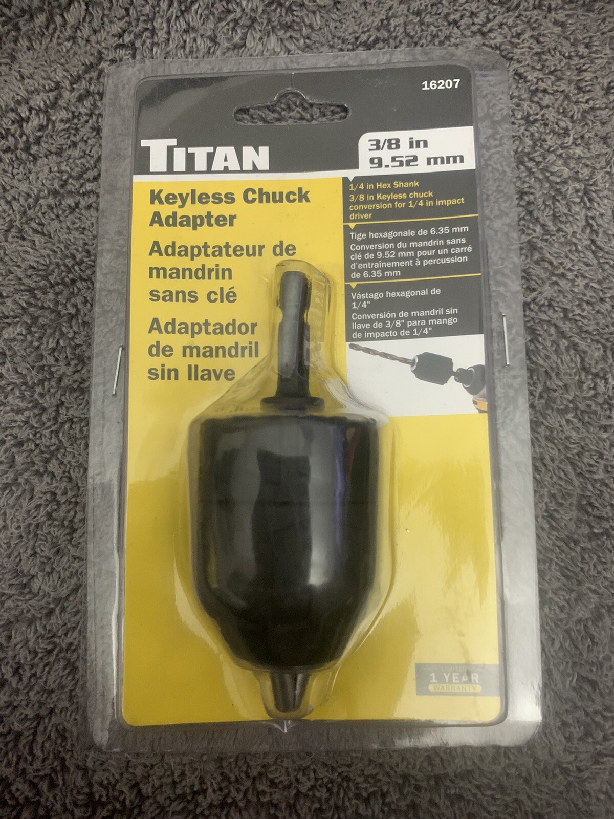 Titan 1/4″ Hex to 3/8″ Keyless Drill Chuck Adapter #16207