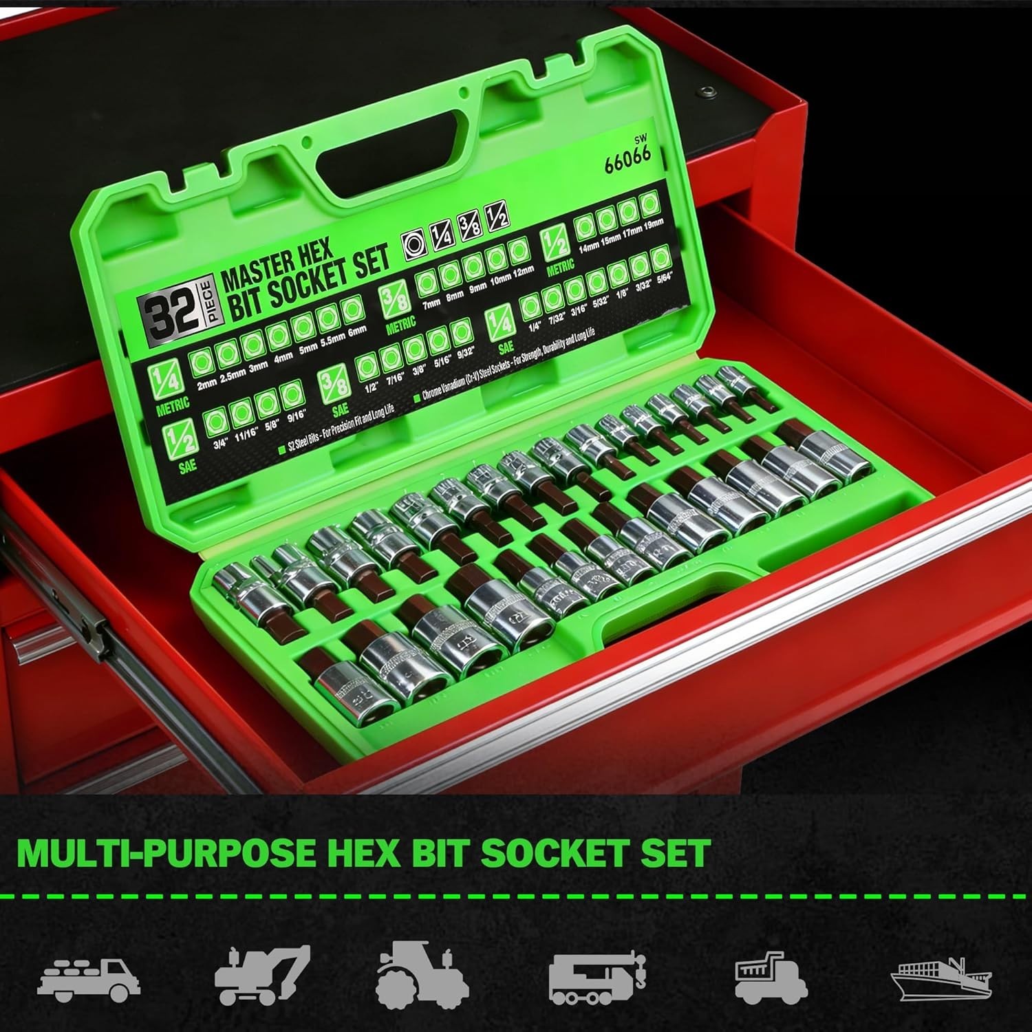 LEXIVON Master HEX Bit Socket Set, S2 Alloy Steel | Complete 32-Piece, S
