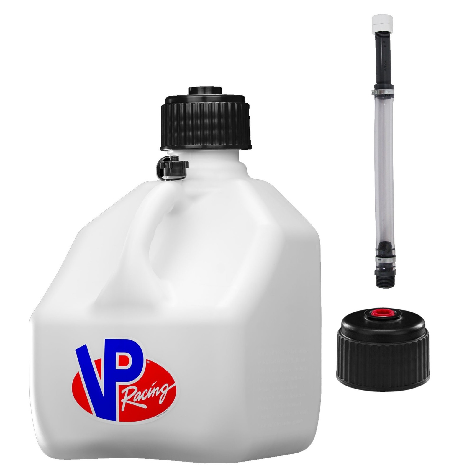 VP Racing Square Motorsport Container 3 Gallon White and Deluxe Fuel Jug Hose