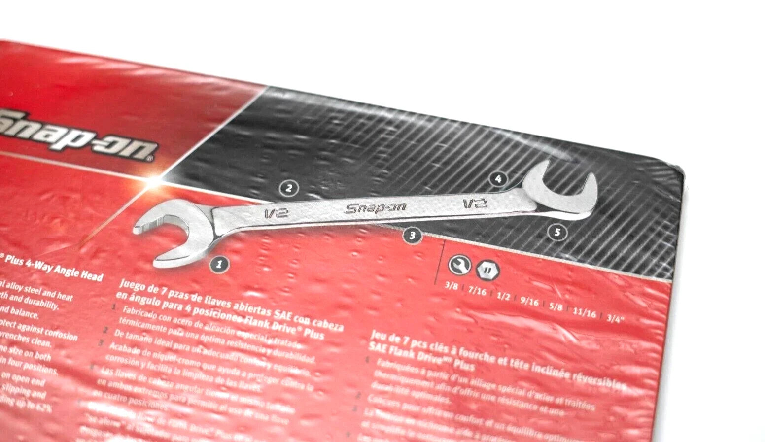 Snap-on Tools SVS807A 7pc SAE 3/8″-3/4″4-way Angled Head Open Wrench NEW USA