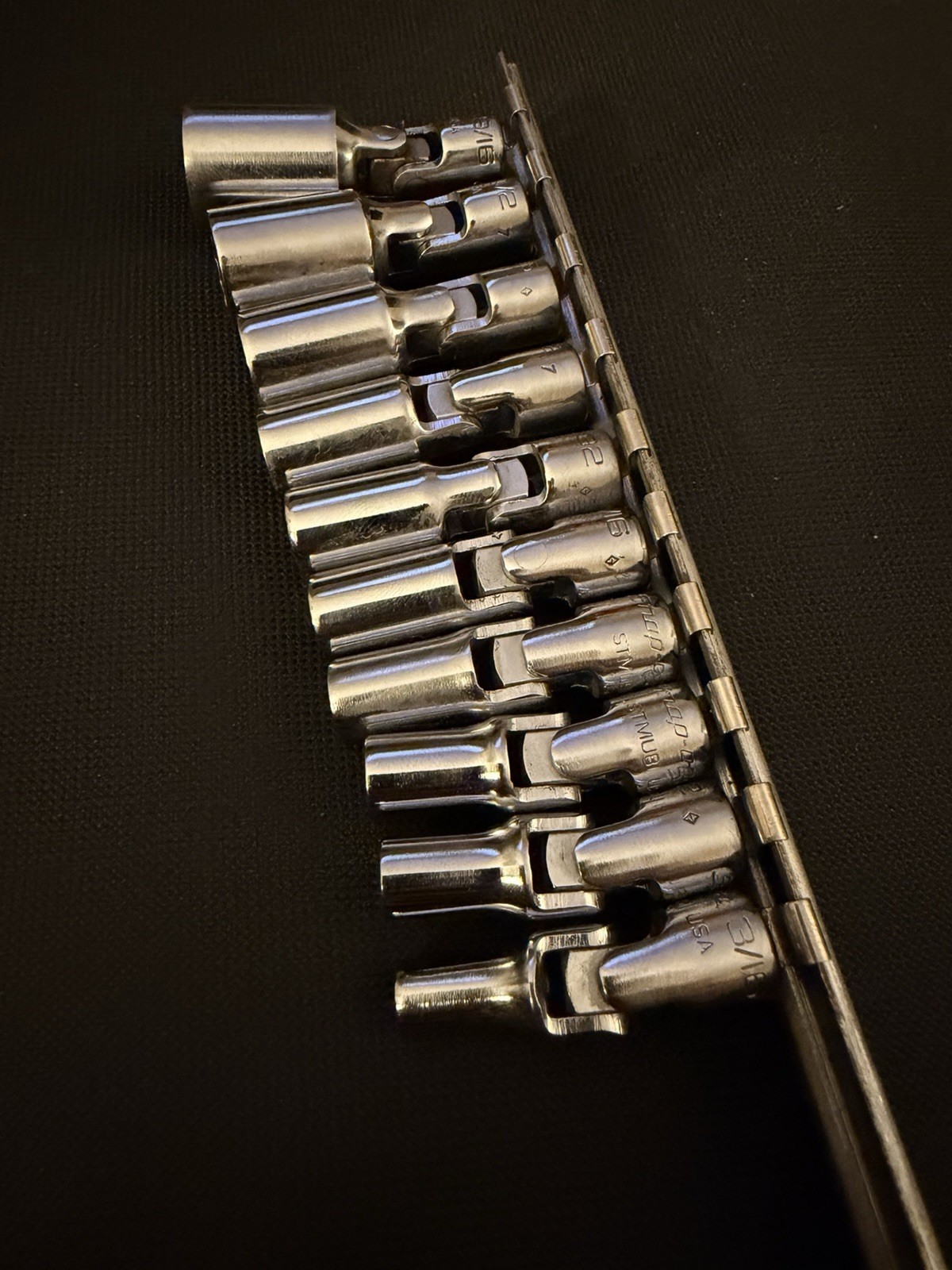 SNAP ON MEDIUM DEPTH 12 POINT 1/4″ DRIVE SWIVEL SOCKET 10 PC SET 3/16-9/16″ STMU