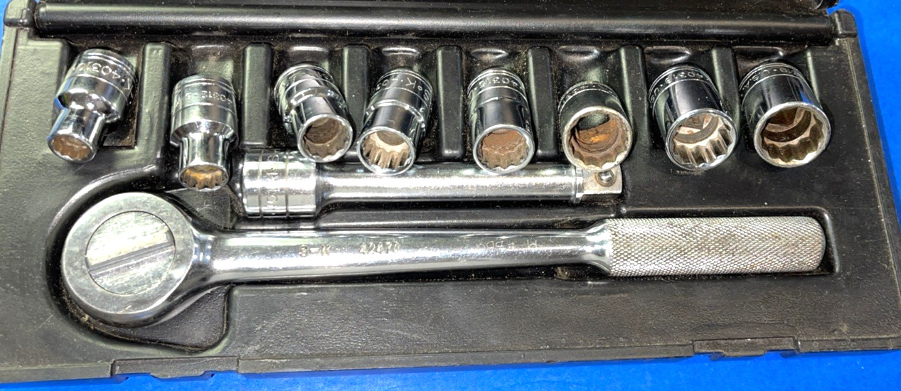 S-K TOOLS 10 PIECE 1/2 DRIVE RATCHET & EXTENSION & METRIC SHORT SOCKETS