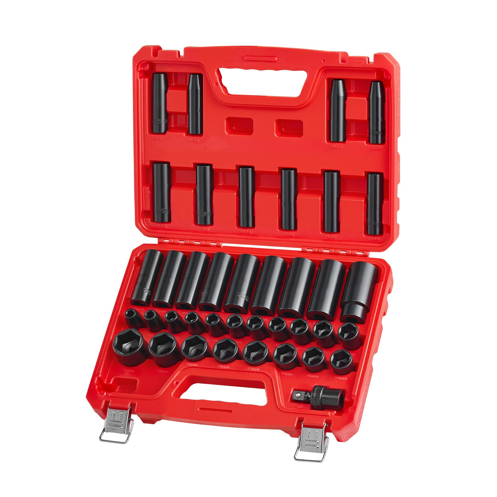 Uimoso 39-Piece 1/2 Inch Drive Impact Socket Set with Metric Sizes 9-30 mm