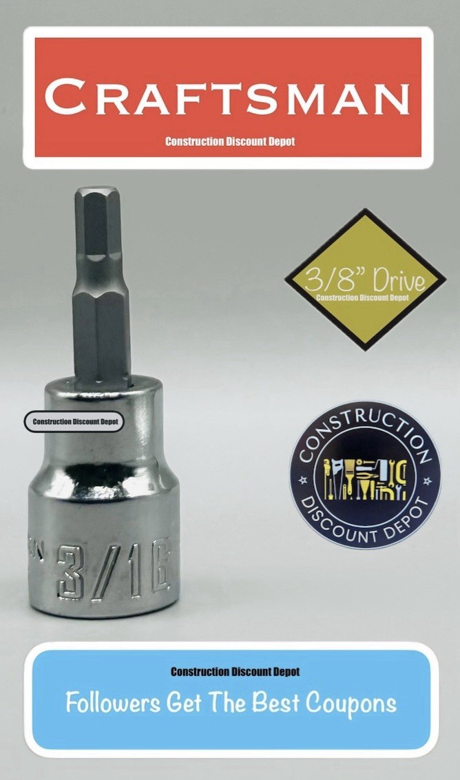3/16″ CRAFTSMAN CMMT46661 Hex Allen Bit 3/8-in Drive Shallow Socket Ratchet