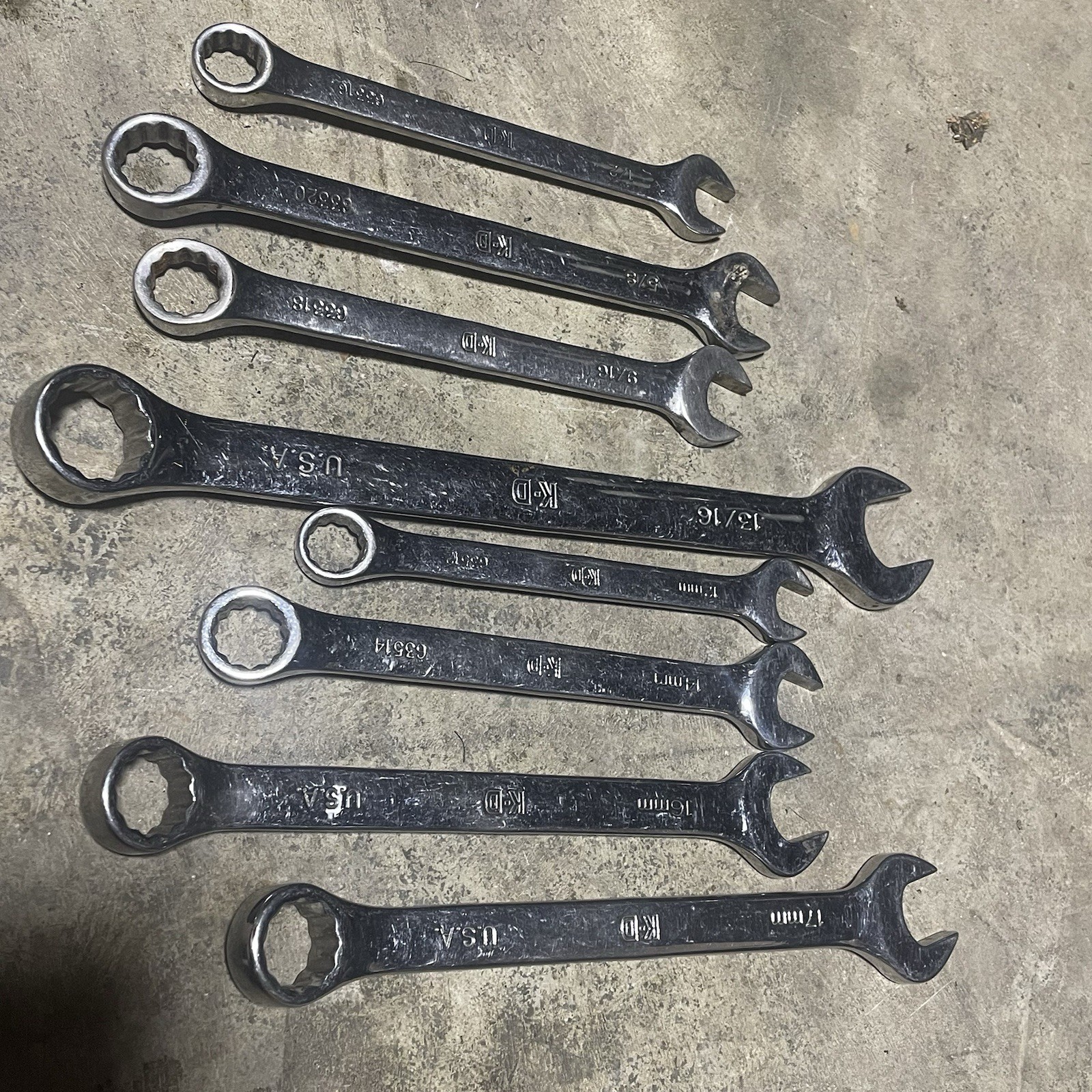 Vintage KD Tools USA Combination Wrench Lot SAE & Metric 8 Pc