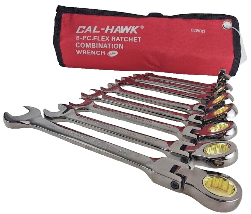 8PC FLEX HEAD RATCHET COMBINATION WRENCH CR-V NI-PLATED 5/16″- 3/4″ SPANNER SET