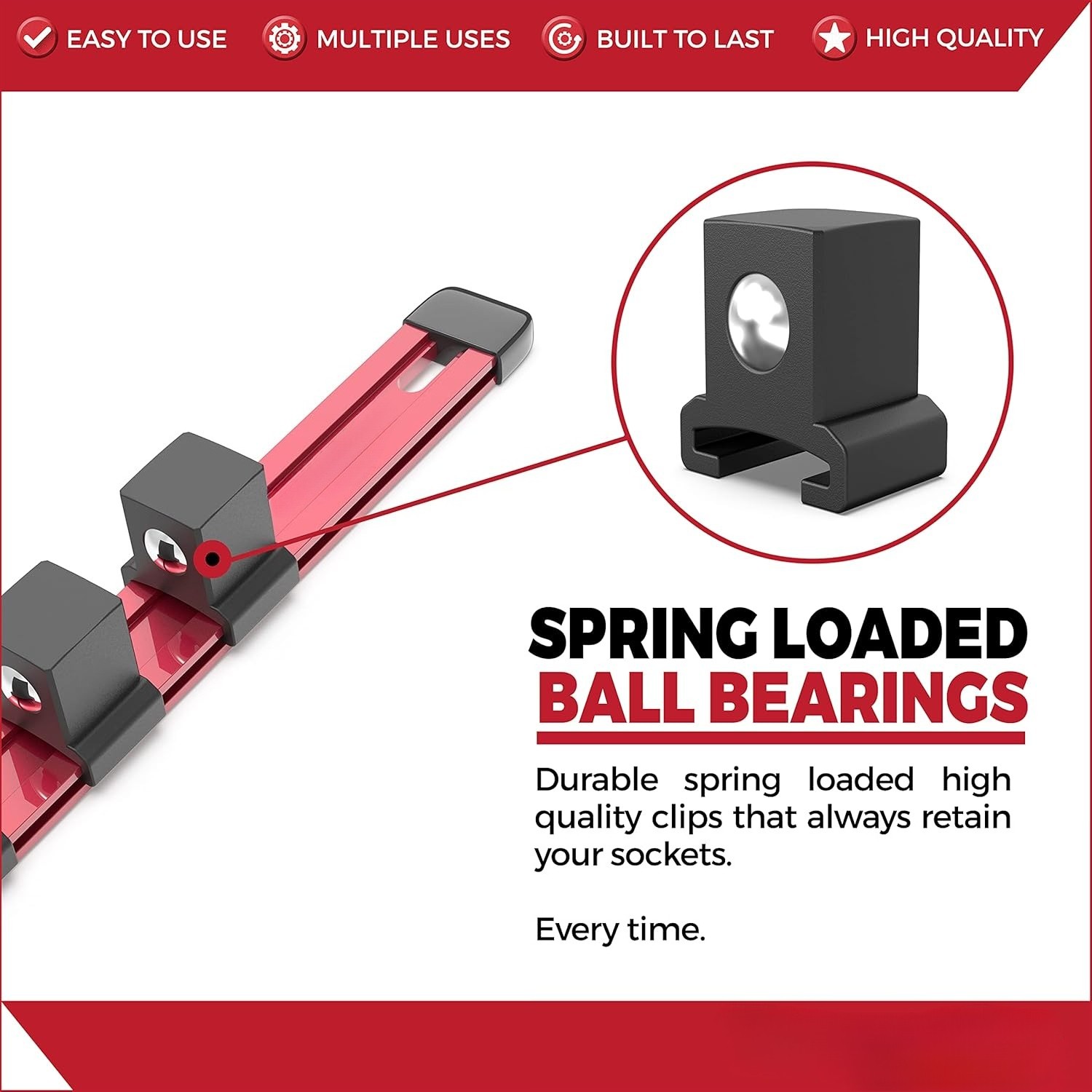 Socket Organizer – 3/4-Inch Drive – Red Rail Holder for Impact Sockets