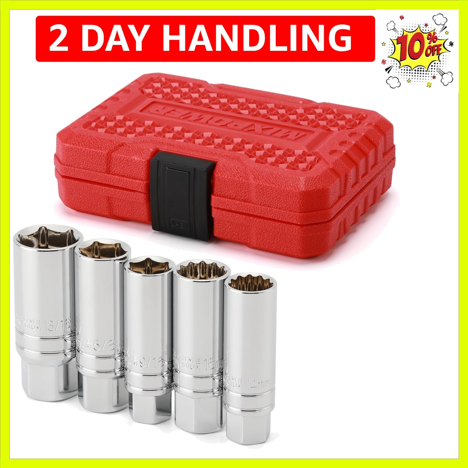 5PCS 3/8″Drive Magnetic Spark Plug Socket Set, CR-V, 14mm, 16mm, 5/8-inch, 3/…