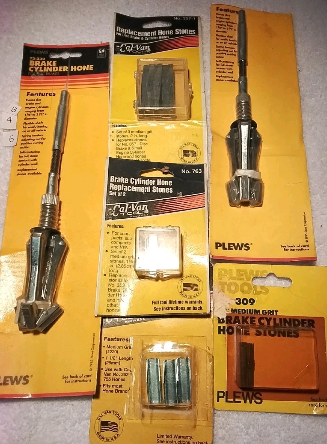 6pc CAL-VAN &PLEWS BRAKE CYLINDER HONE WITH REPLACEMENT STONES USA 🇺🇸