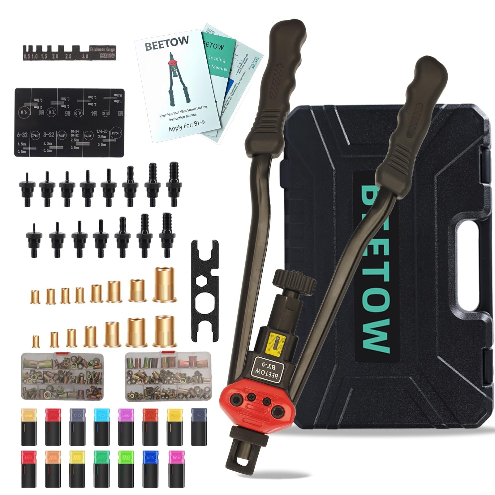 BEETOW Professional Rivet Nut Tool Kit – 16» Rivnut Gun with 15 SAE &…