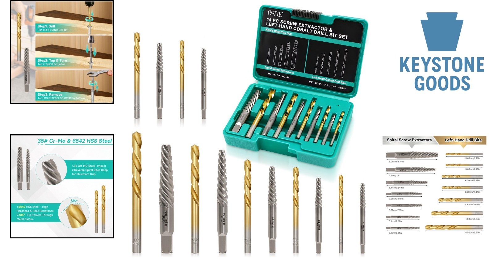 14-Piece Screw/Bolt Extractor Kit – Heavy Duty HSS & Cr-Mo Steel for Stripped…