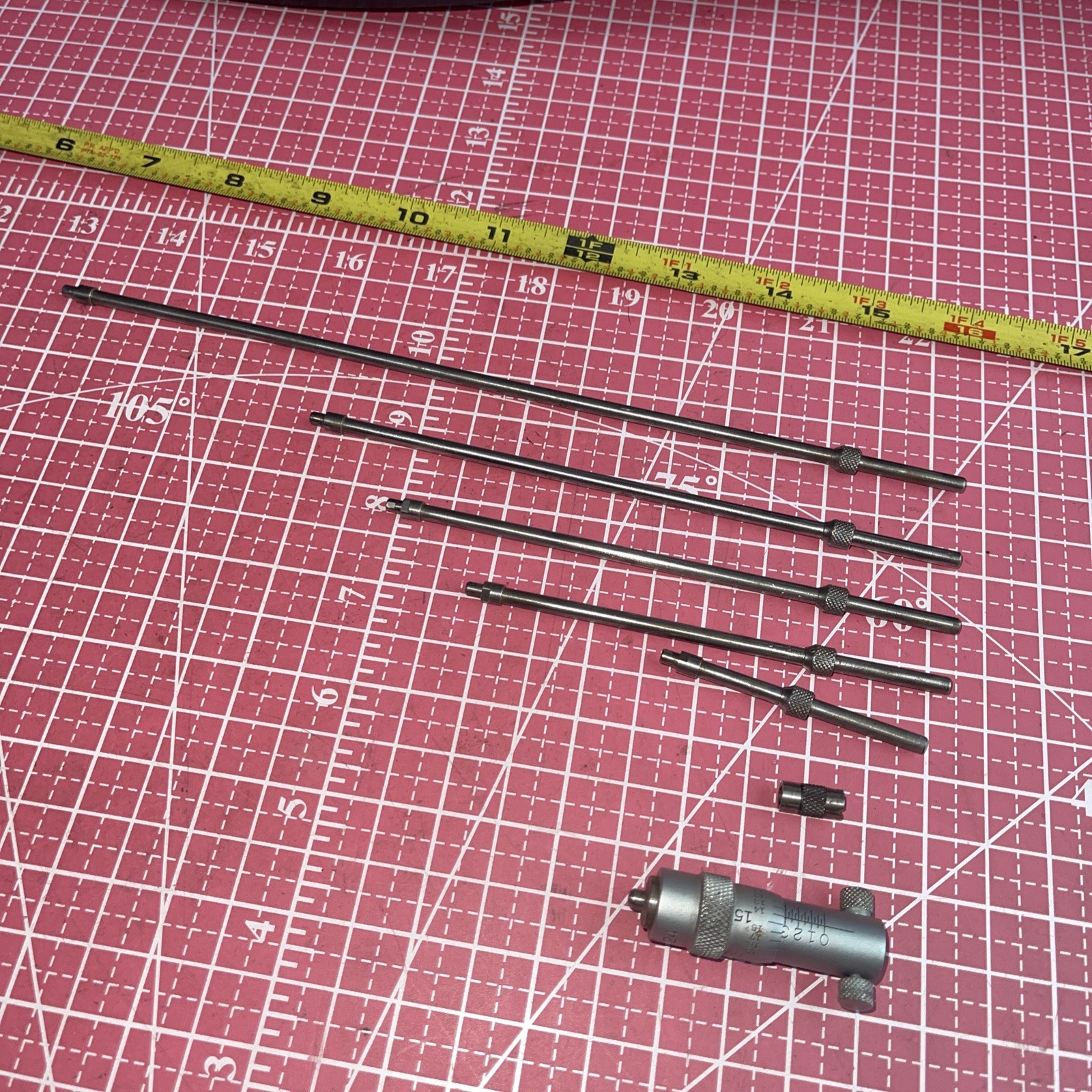 Vintage LS Starrett USA No 124 Inside Micrometer Partial Set 7 Piece Satin