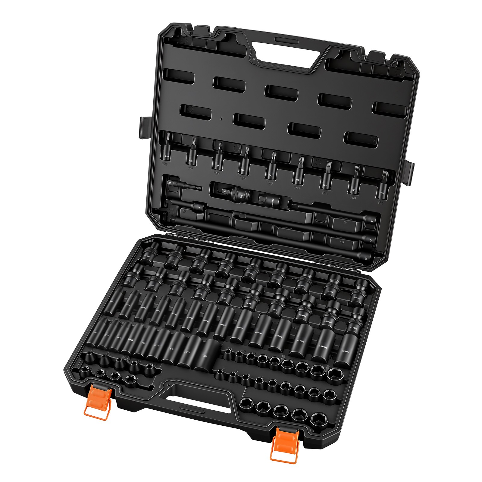 Uimoso 90-Piece 3/8″ Drive Impact Socket Set with 6-Point Design & Case