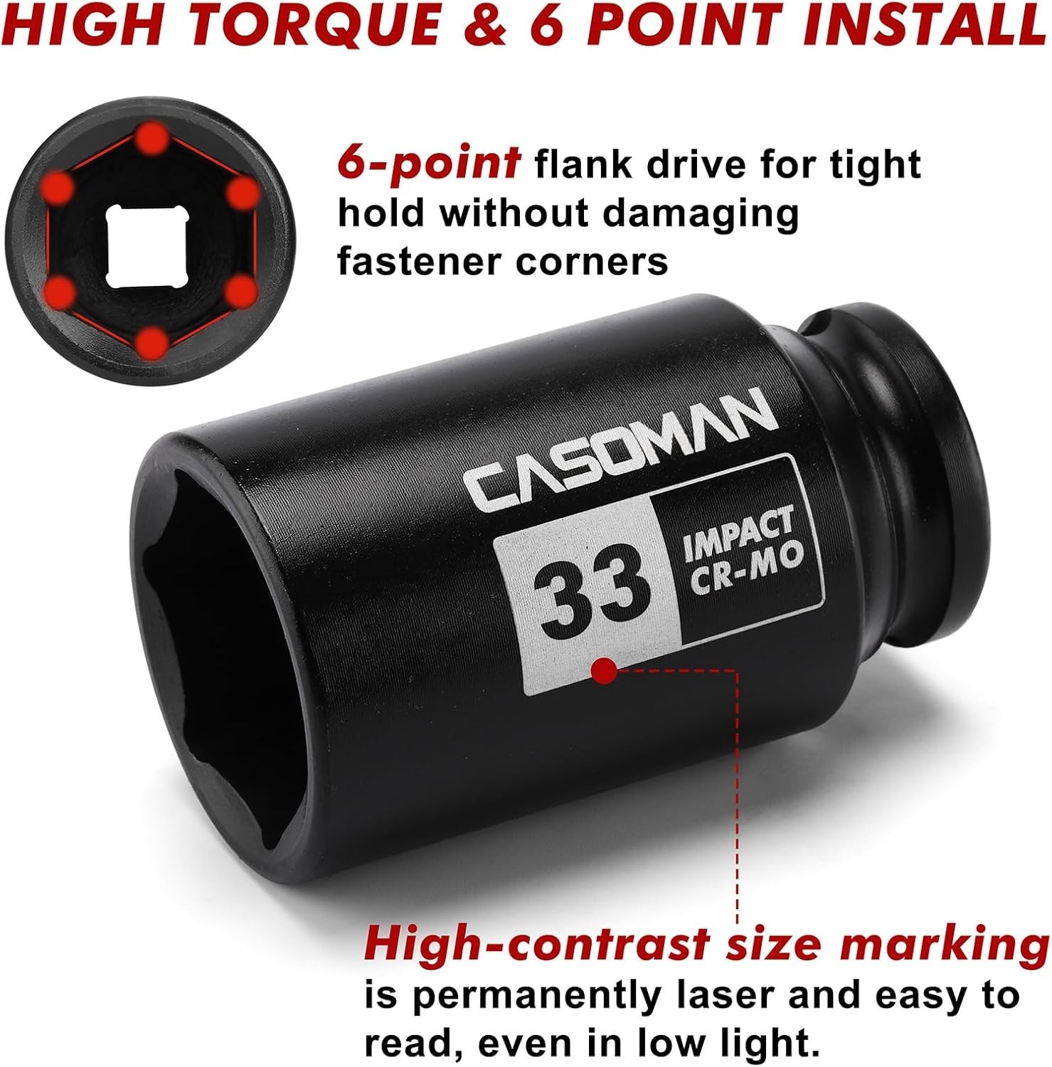 1/2» Drive Deep Spindle Axle Nut Impact Socket Set, 6 Point, CR-MO,32,33,35,…
