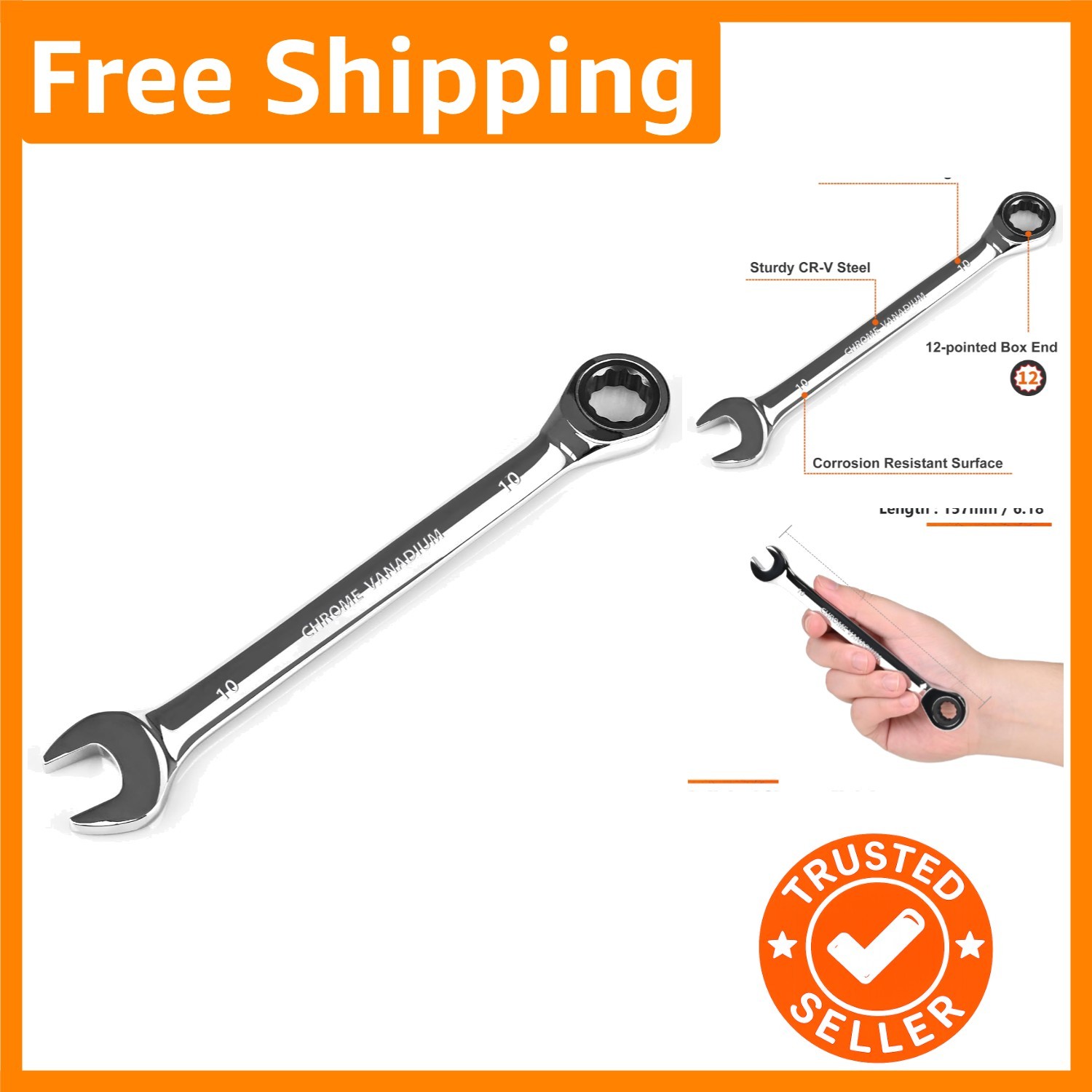 Precision 10mm Ratcheting Combination Wrench – Corrosion-Resistant Steel