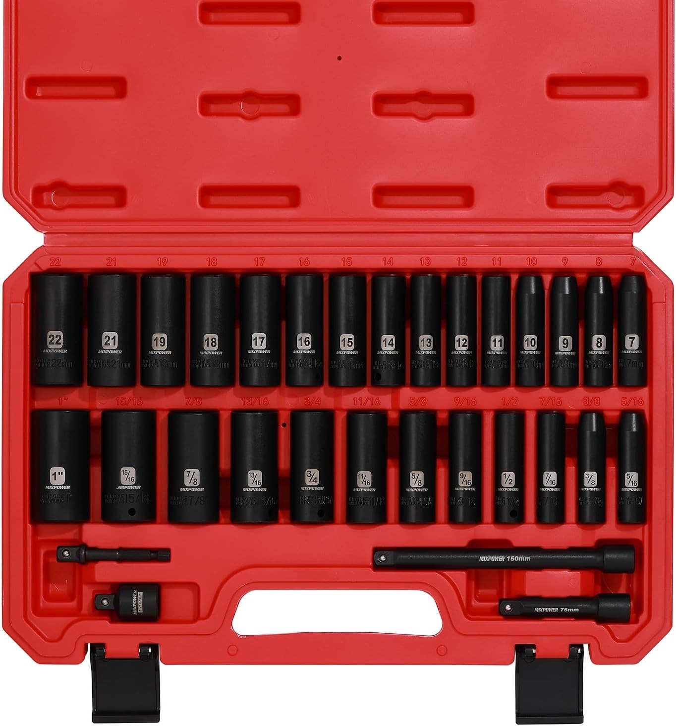 Sturdy Cr-V Steel 3/8″ Drive Socket Set, 31 Piece SAE Metric