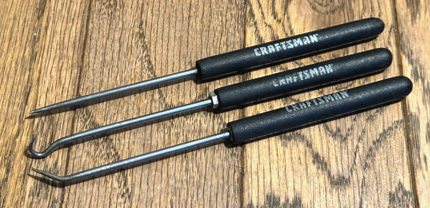 🇺🇸 Craftsman Tools 7” Long Mini Pick Hook Awl Set Black Soft Grip Lot USA