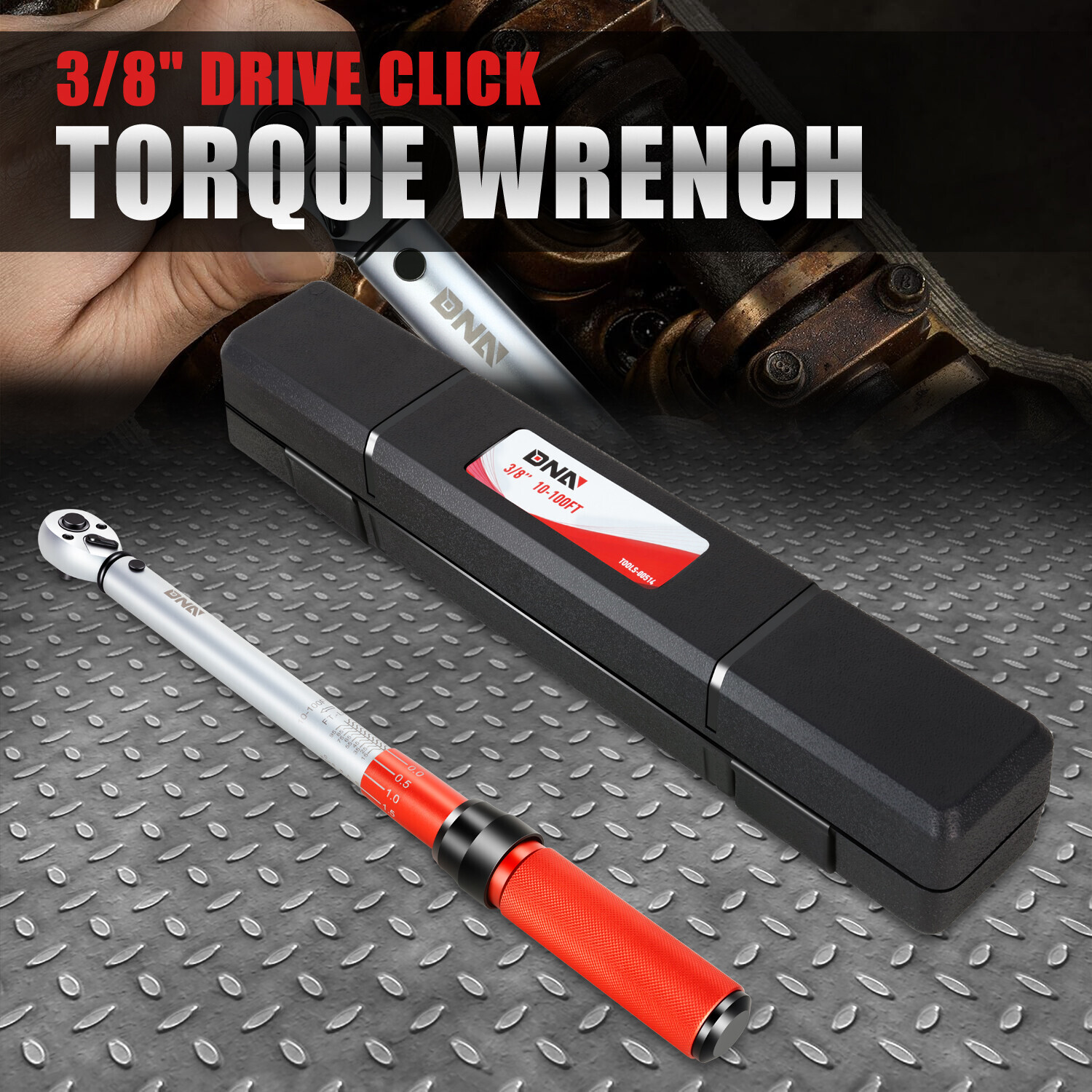 3/8″ Drive 10-100 FT.-LB / 13.6-135.6 N.M Click Torque Wrench Set w/Storage Case
