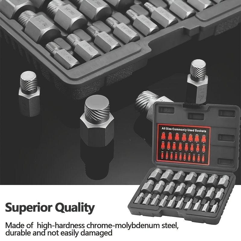 25 piece screw extractor tool set, hexagonal multi rack easy to remove bolt tool