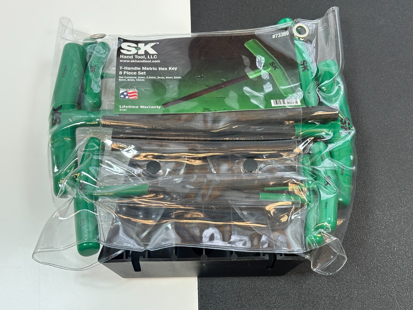 SK Tools USA 73389 8pc Metric 2mm-10mm GREEN T-Handle Hex Key Set w/ Stand NOS