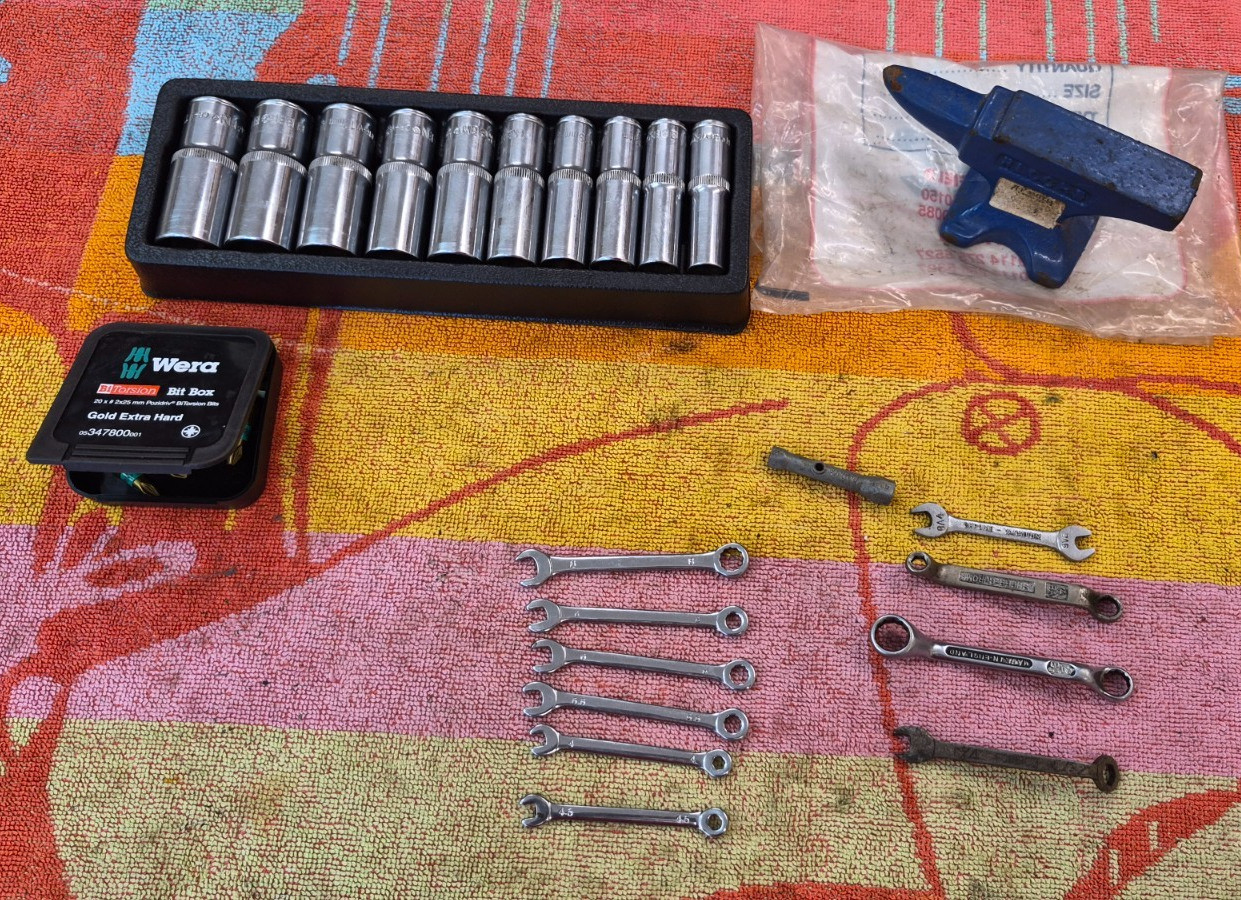 Joblot metric sockets, BA spanners, 8mm to 4.5mm spanners, small record anvil