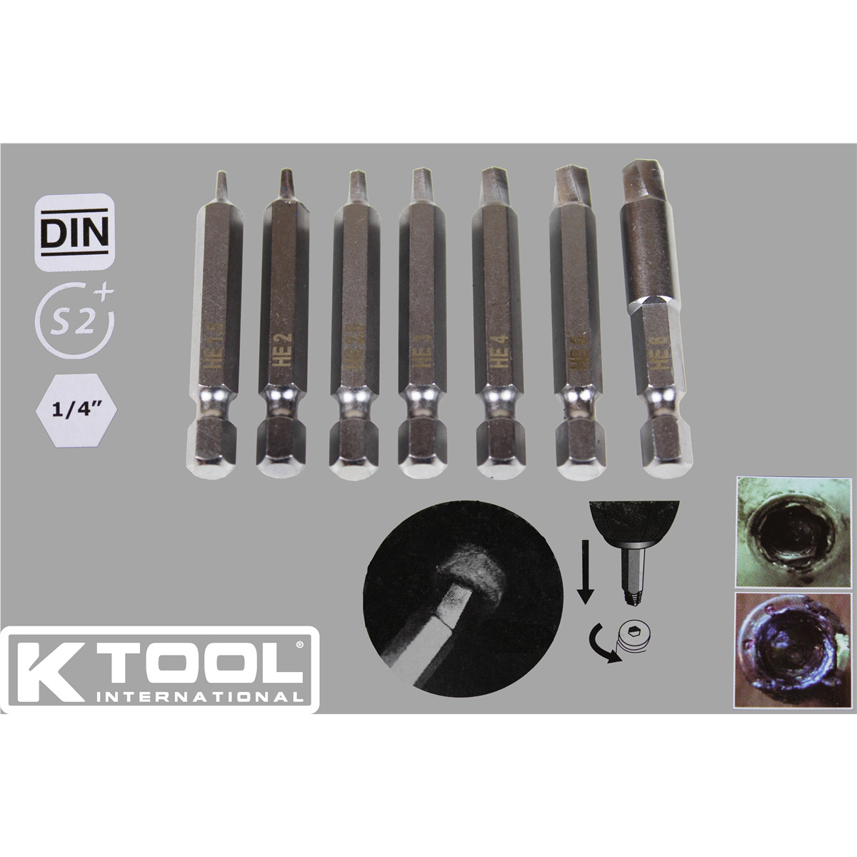 K-Tool BTK2-07HS Damaged Hex Screw Extractor Set 7PCS; Silicon Allow Steel