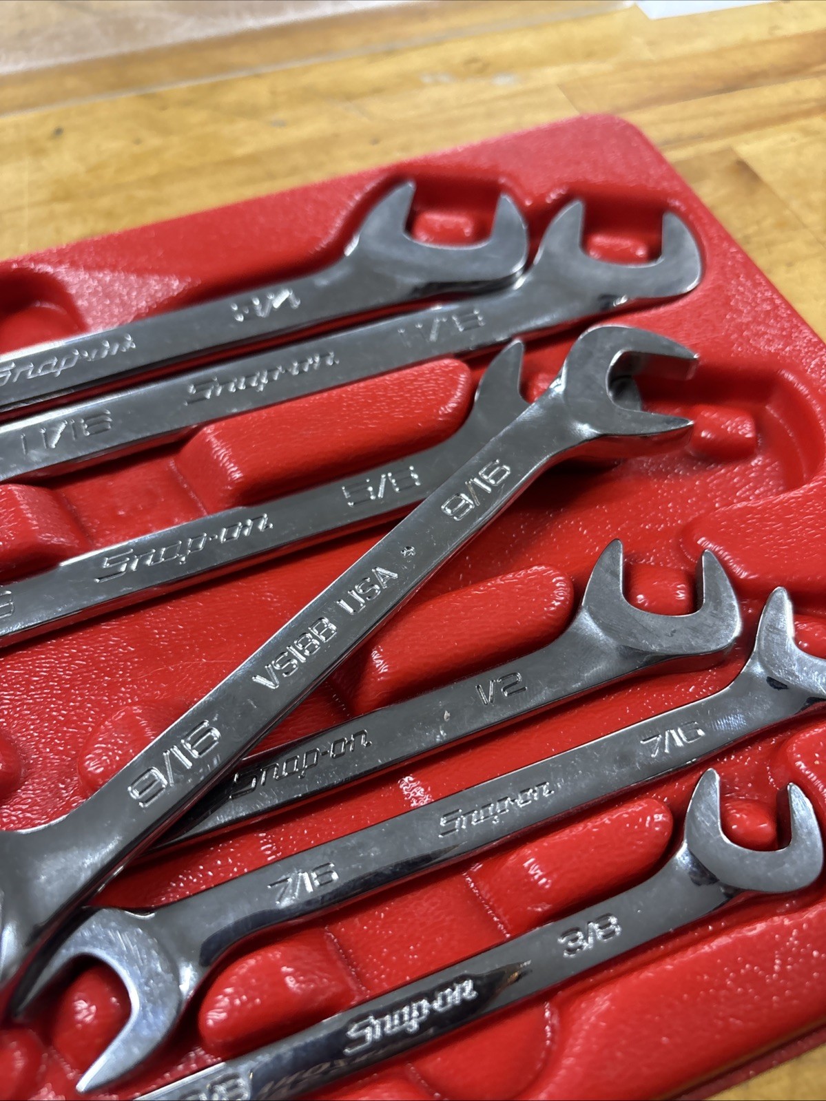 Snap On 7 Piece SAE Four-Way Angle Head Open-End Wrench Set VS807B