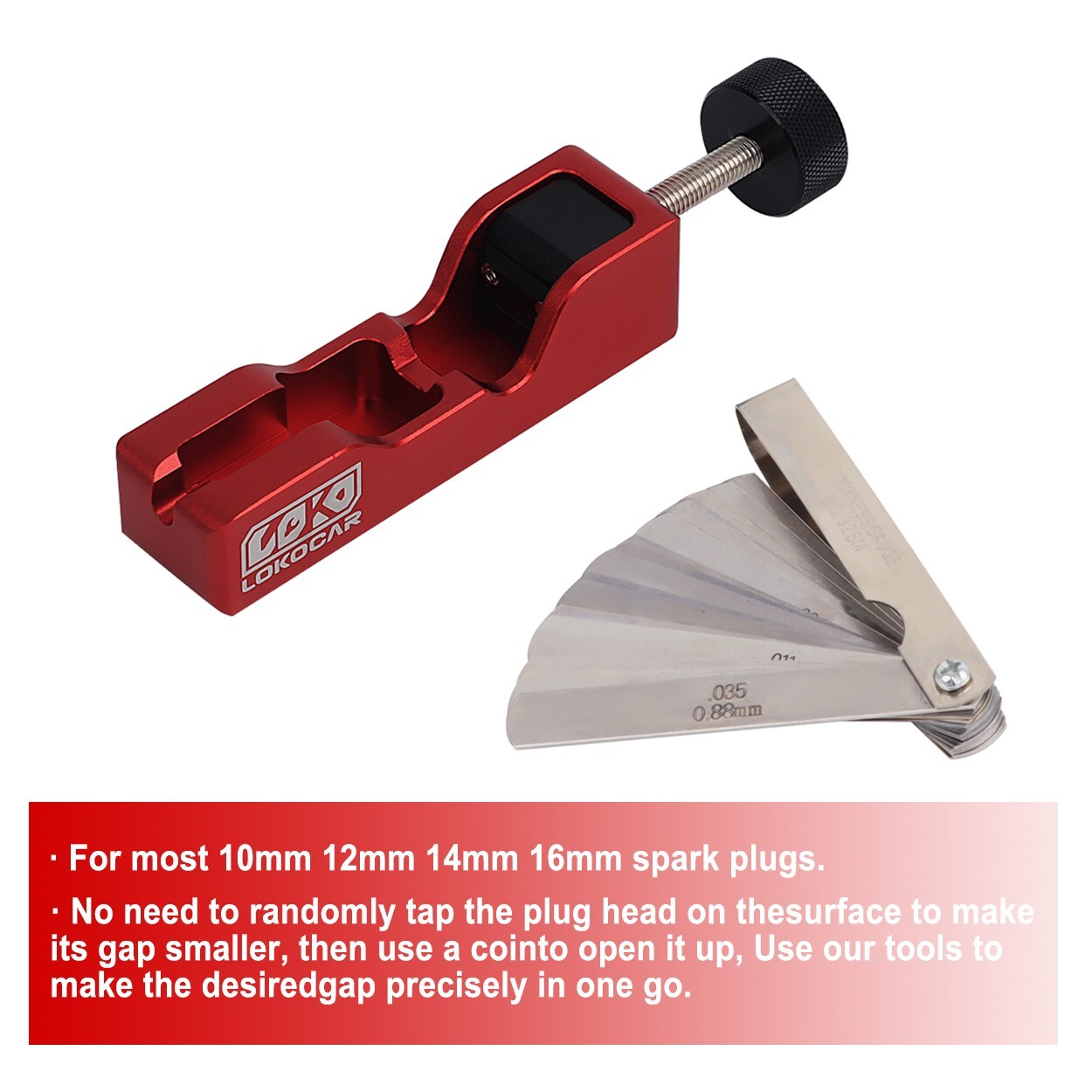 LokoCar Universal Spark Plug Gap Tool With 32 Blades Steel Feeler Gauge Red