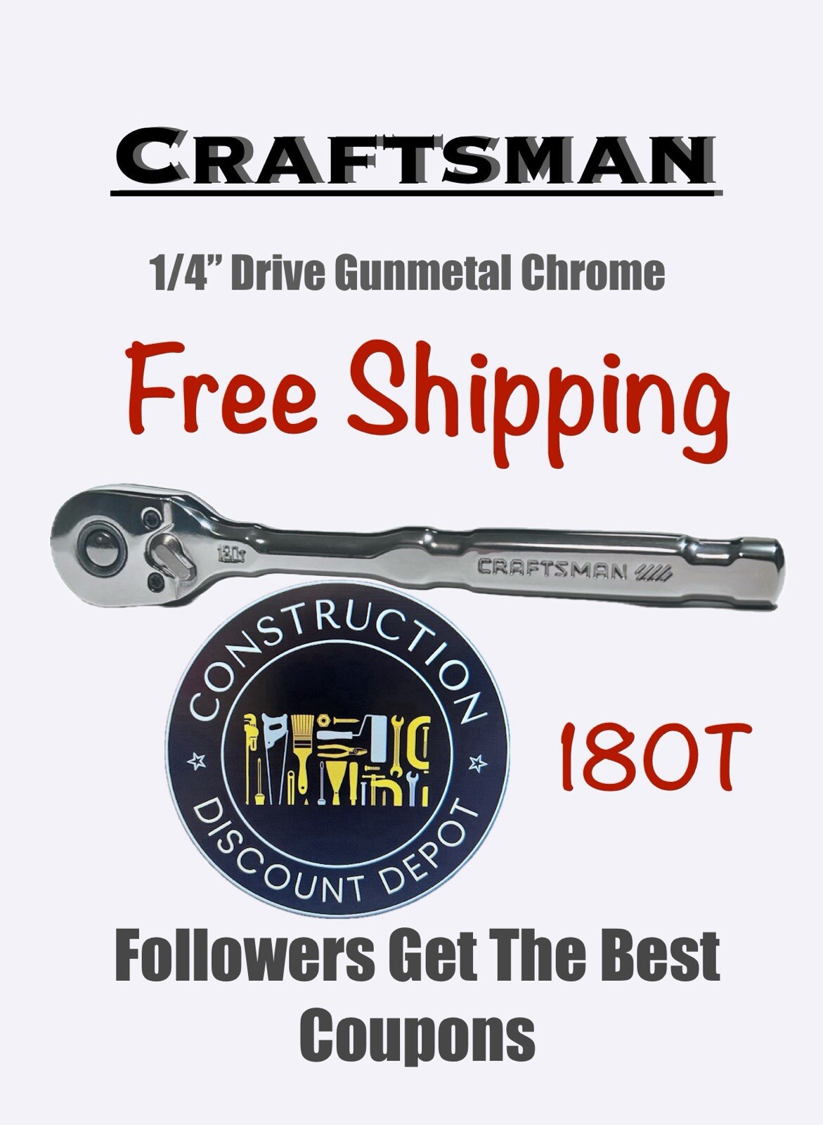 Craftsman Overdrive CMMT82110 1/4″ Drive 180 Tooth Gunmetal Pearhead Ratchet