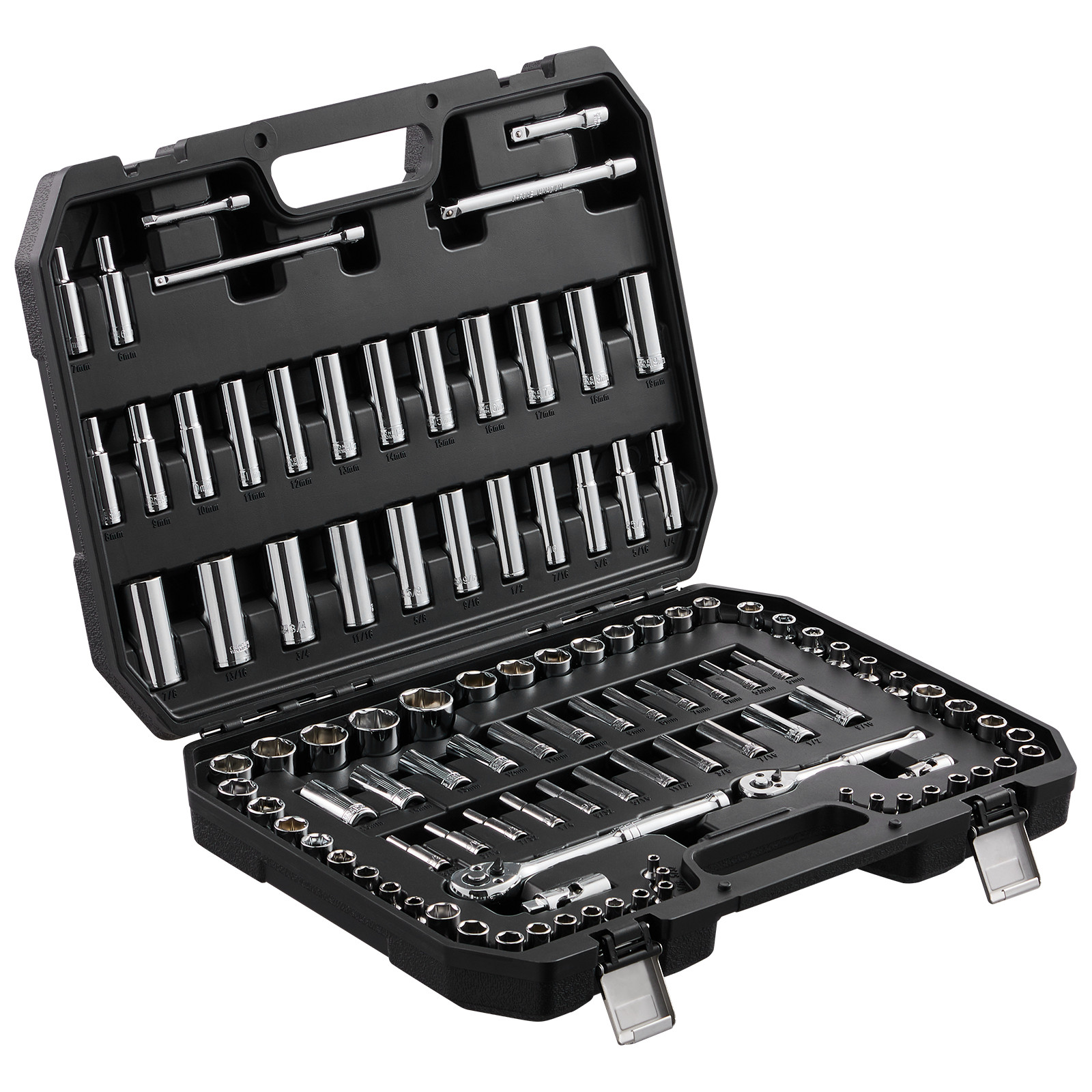 VEVOR 106 Pcs Socket Set 1/4in 3/8in Drive Socket and Ratchet Set 6-Point Tool