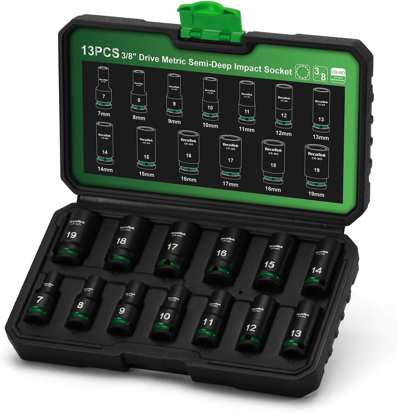 12-Point Impact Socket Set 7-19mm 3/8in Drive Chrome Molybdenum Steel