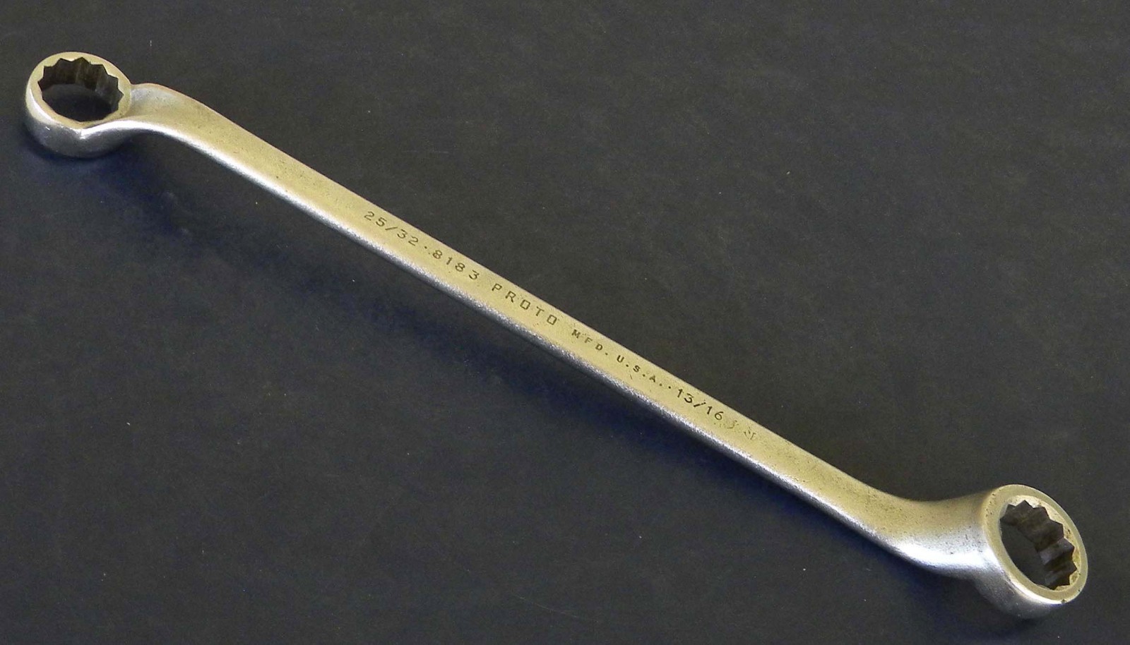 Vtg PROTO Mfg. 8183 12 PT Deep Offset Box End Wrench SAE 25/32″ x 13/16″, USA