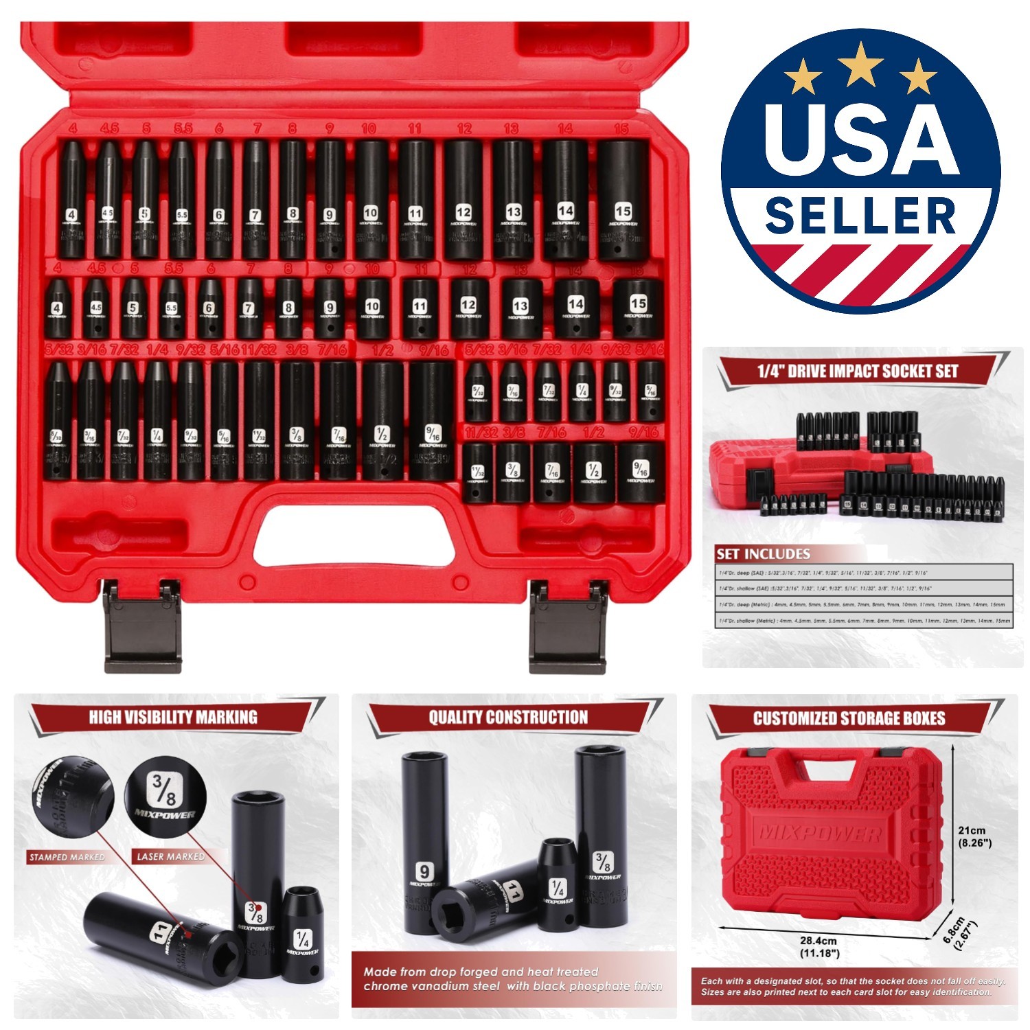 Comprehensive 50-Piece 1/4″ Dr. Socket Set with High-Torque 6-Point Design