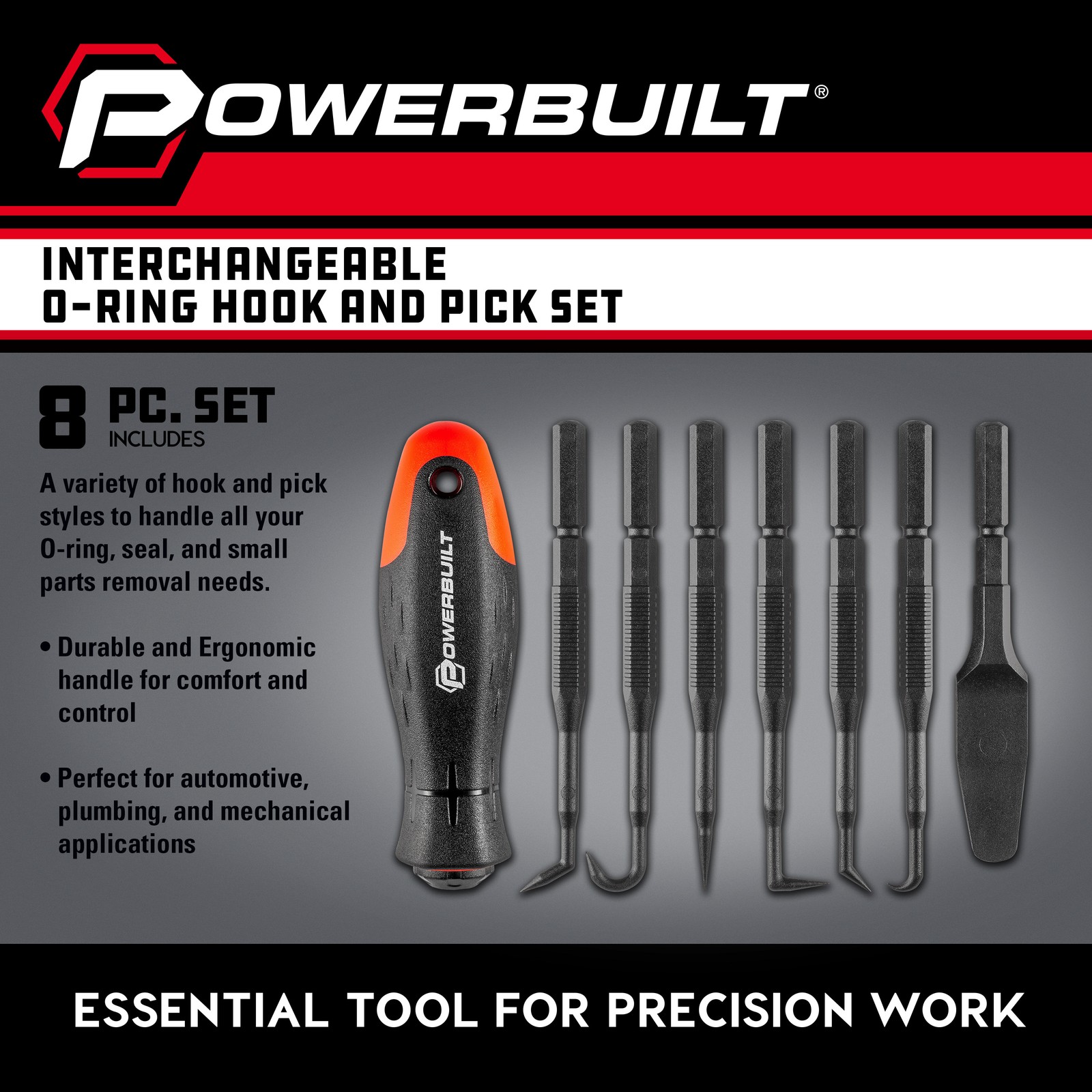 Powerbuilt Interchangeable O-Ring Hook and Pick Set – 643063ECE