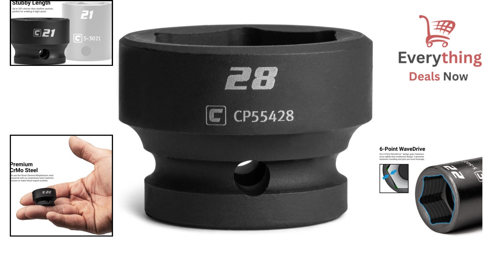 28mm Metric Stubby Impact Socket 1/2 Inch Drive 6 Point Cr-Mo High Torque Tool