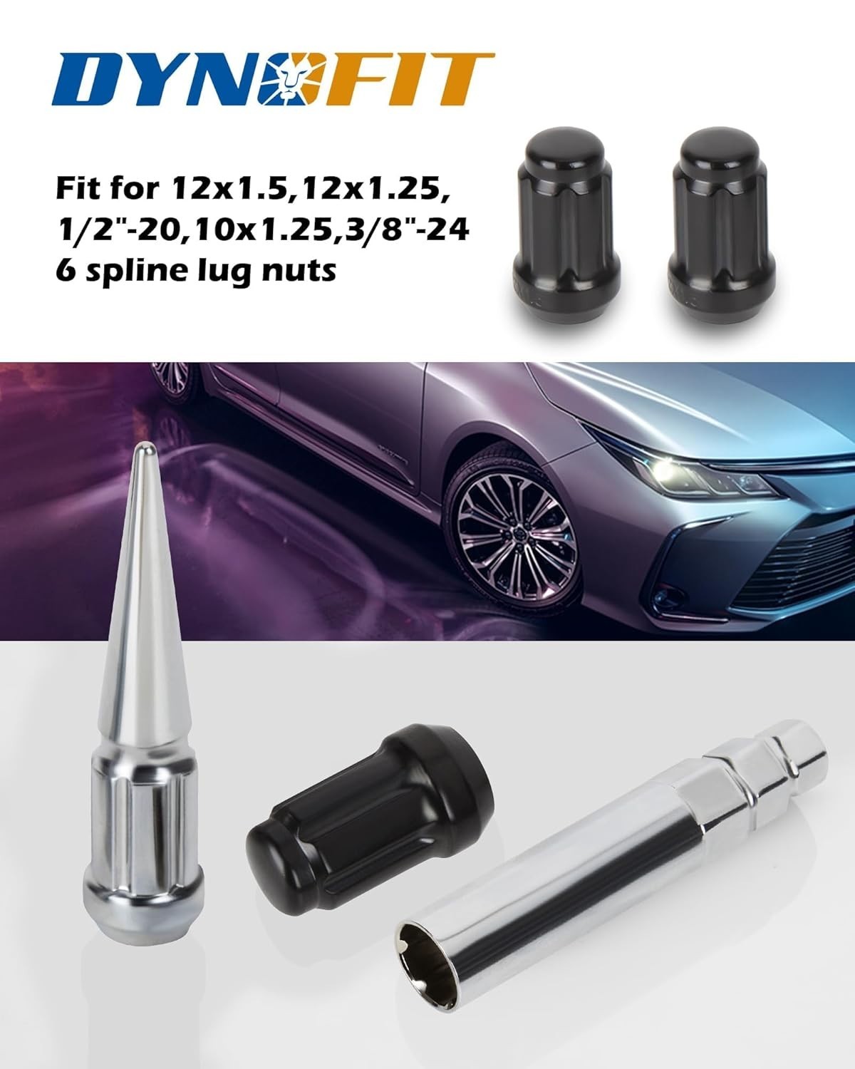 Dynofit 6 Spline Lug Nuts Socket Key for M12X1.5,12X1.25,1/2″-20,3/8″-24 Lug Nut