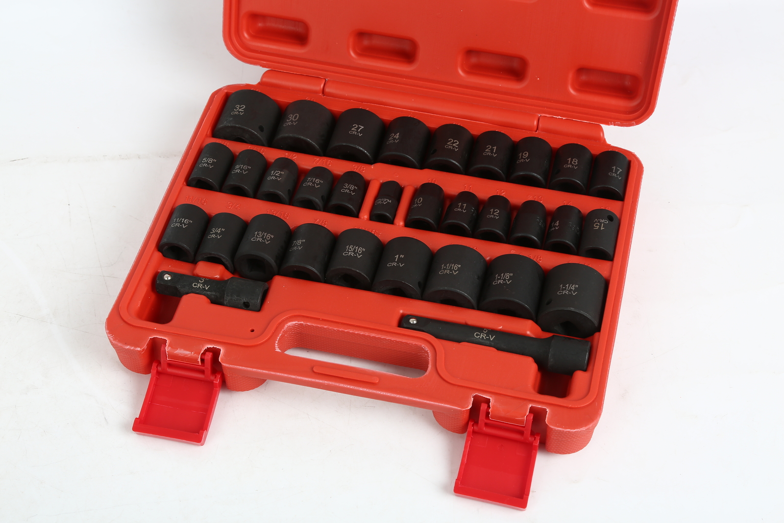 32pc 1/2″ Drive Master Impact Shallow Socket Set, SAE 3/8″-1-1/4″,Metric 10-32mm
