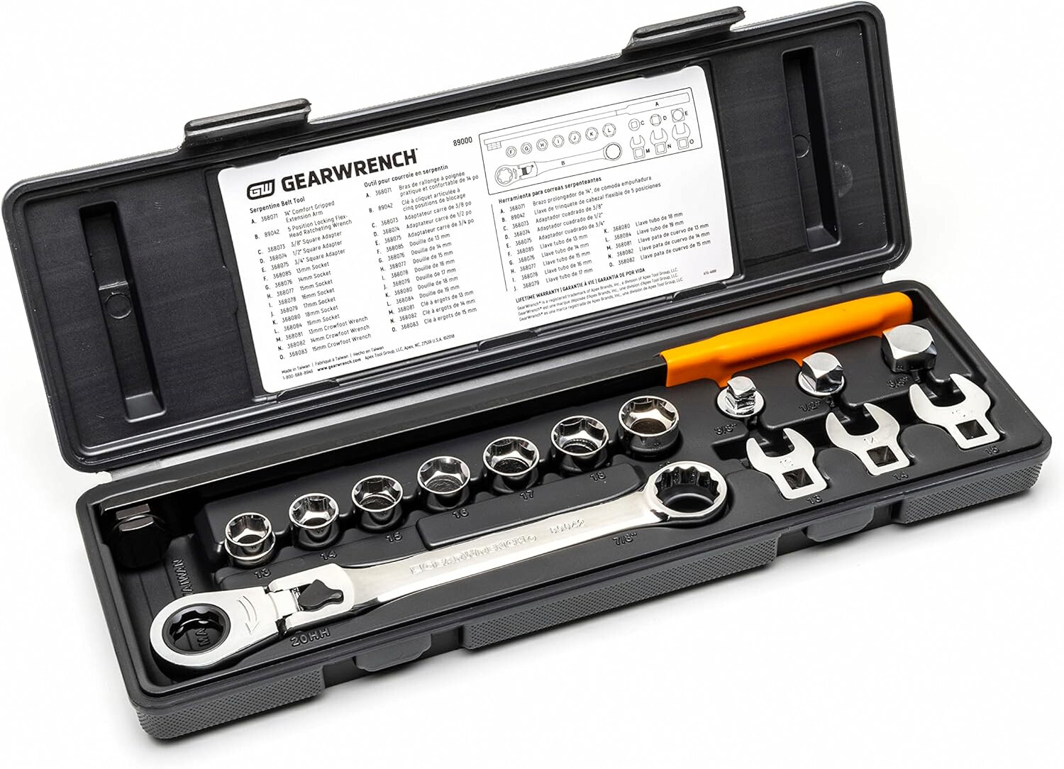 GEARWRENCH 89000 – 15 Pc. Serpentine Belt Tool Set w Locking Flex Head Wrench