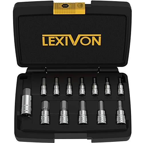 13-Piece Hex Bit Socket Set, Premium S2 Alloy Steel, SAE 5/64″ – 9/16″, Storage