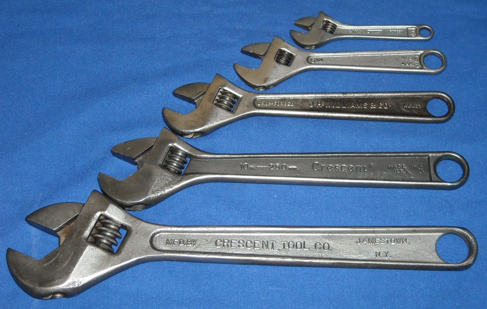 Vintage Crescent J.H. Williams Allen Adjustable Wrench Set 4, 6, 8, 10 & 12 inch