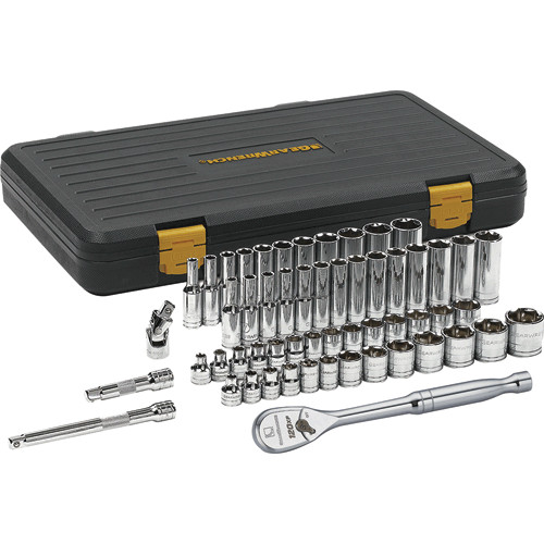 GearWrench 80550P 3/8″ Dr SAE/Metric 6pt Standard Deep Socket Set 120XP 56 Pc