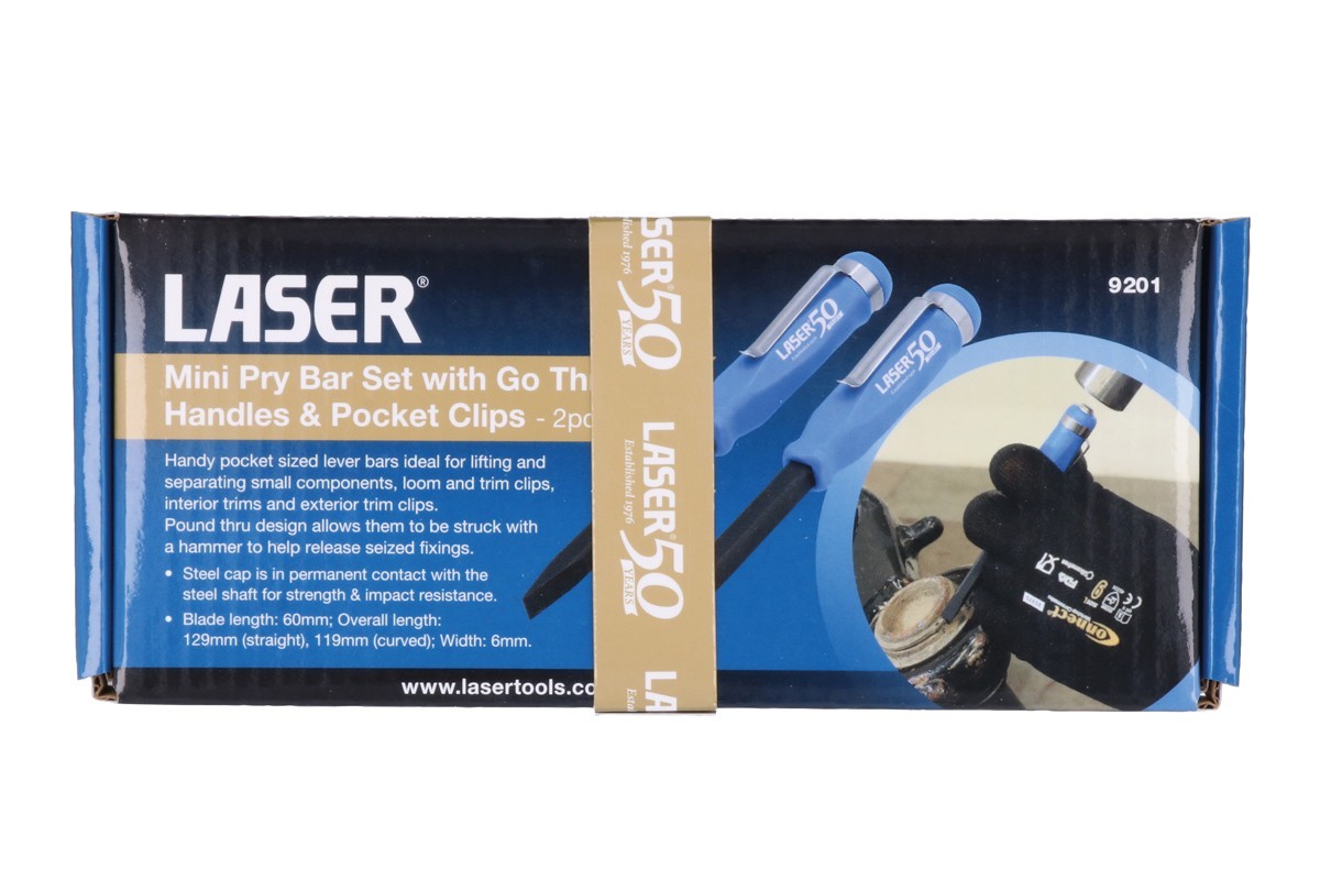 Laser Tools 9201 Mini Pry Bar Set with Go Thru handles and Pocket Clips 2pc