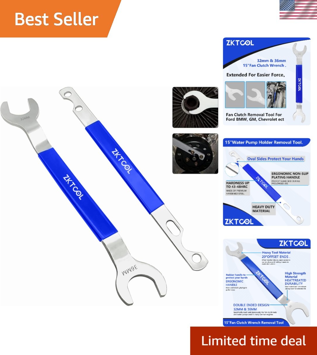 Ergonomic Fan Clutch Wrench Set – 32mm & 36mm Tools for Easy Engine Maintenance